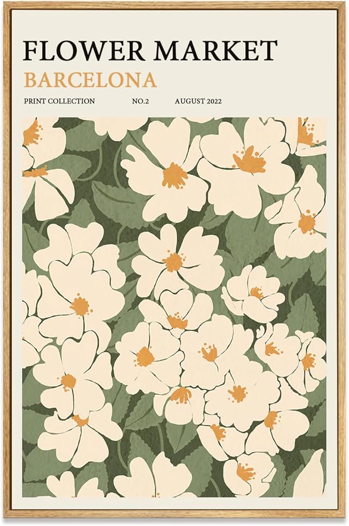 Zzuyi Framed Flower Market Wall Art,Green And White Fresh Art Print for Bathroom, Bed Room, Office Home Decoration Gift- 12"x 16"