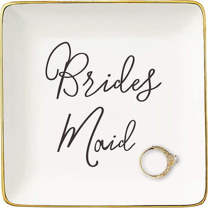 NZY Bridesmaid Proposal Gifts from Bride,Bridal Shower Gifts-Wedding Present for Maid of Honor-Bachelorette Party Present for Her Best Friends Sister-Ceramic Jewelry Tray Trinket Holder Ring Dish