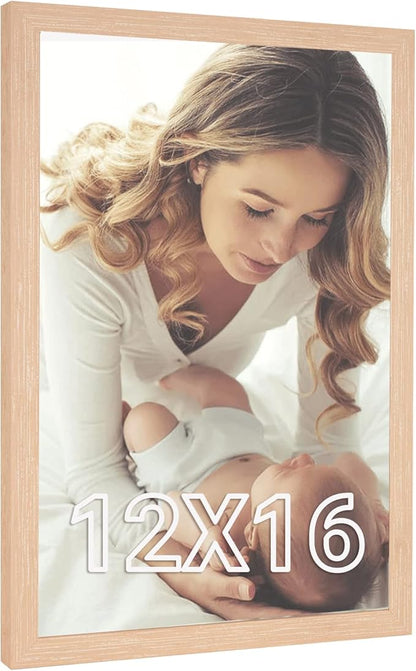 Natural 12x16 Picture Frame, 16x12in Poster Frame Rustic Beige, 12 by 16 Canvas Frame, Gallery Family Concert Portrait Photo Wall Frame, Anniversary/Birthday/Wedding/Thank you/Christmas Gift