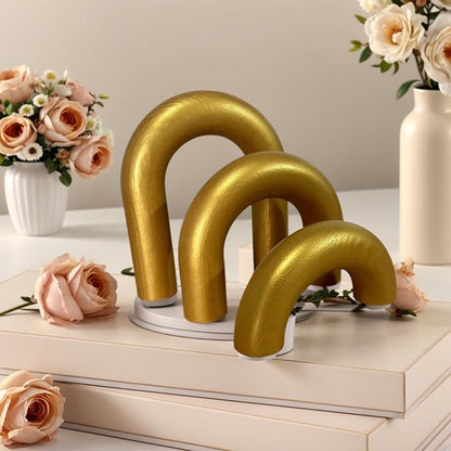 3Pcs Wood Arch Decor Accents - Home Book Table Decorative Rustic Arch Decor Modern Boho Minimalist Coffee Table Bookshelf Living Room Entryway Aesthetic Decorations Objects (Gold)