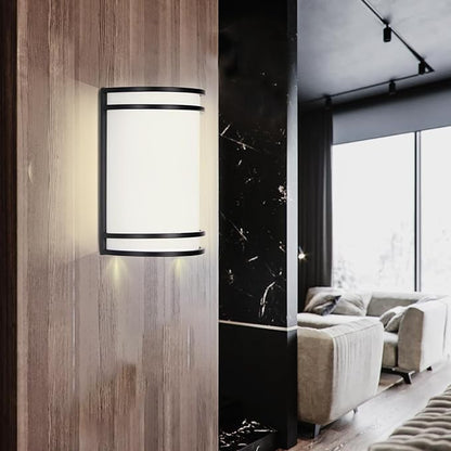 Indoor Wall Sconce, Half Cylinder Wall Light Fixture, 3000K 4000K 5000K Color Temperature Adjustable, Dimmable LED Modern Wall Light for Hallway Bedroom Living Room, Matt Black, 2 Pack