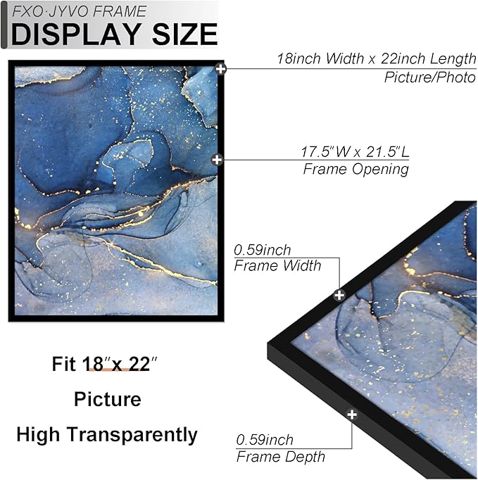 18x22 Picture Frame Set of 3, Black Frame for 18 x 22 Inch Picture Poster Photo, Light Weight and High Transparent 18 by 22 Frame for Wall - 3 Pack/Black/18 x22