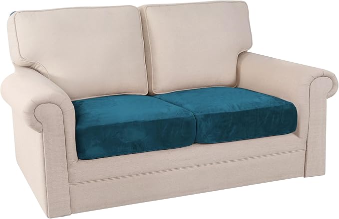PrinceDeco Stretch Velvet Couch Cushion Covers, Soft Cushion Slipcover for Chair Loveseat Sofa Cushion Furniture Protector Seat Cushion Sofa Cover(Each Width Up to 29.5" Deep Teal)