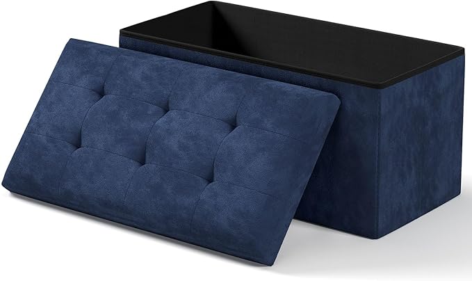 Folding Storage Ottoman Bench, Multi-Functional Ottoman Foot Rest, End of Bed Bench, Storage Chest for Living Room, Bedroom, Hallway, Entryway, Holds Up to 600 lbs (Navy Blue, 30 Inches)