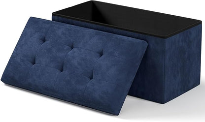 Folding Storage Ottoman Bench, Multi-Functional Ottoman Foot Rest, End of Bed Bench, Storage Chest for Living Room, Bedroom, Hallway, Entryway, Holds Up to 600 lbs (Navy Blue, 30 Inches)