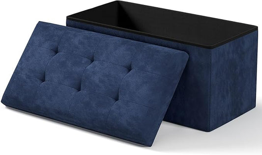 Folding Storage Ottoman Bench, Multi-Functional Ottoman Foot Rest, End of Bed Bench, Storage Chest for Living Room, Bedroom, Hallway, Entryway, Holds Up to 600 lbs (Navy Blue, 30 Inches)