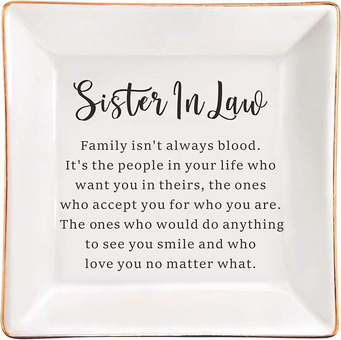SUNBMO Sister In Law Ceramic Jewelry Dish, Sister In Law Wedding Gift, Sister In Law from Sister Brother In Law, Birthday Mother's Day Gift for Sister In Law from Sister