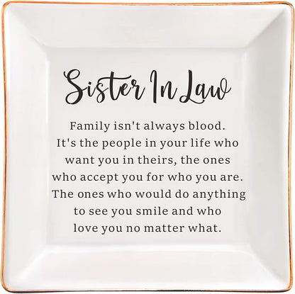 SUNBMO Sister In Law Ceramic Jewelry Dish, Sister In Law Wedding Gift, Sister In Law from Sister Brother In Law, Birthday Mother's Day Gift for Sister In Law from Sister