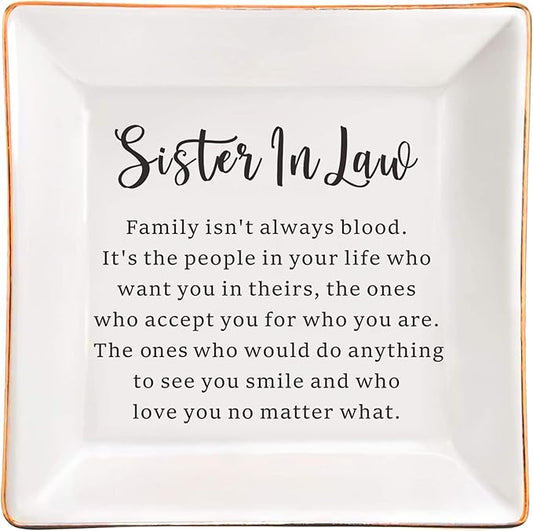 SUNBMO Sister In Law Ceramic Jewelry Dish, Sister In Law Wedding Gift, Sister In Law from Sister Brother In Law, Birthday Mother's Day Gift for Sister In Law from Sister