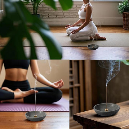 Koville Natural Marble Incense Holder, Incense Holder for Sticks with 9 Holes, Handmade Incense Burner Ash Catcher for Meditation Yoga SPA, Balsam Fir/Palo Santo/Sage/Cone (Gray)