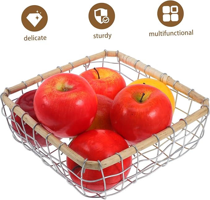 Mikinona Iron Wire Woven Basket Decorative Storage Container for Fruits Snacks and Bread Compact Multi-purpose Basket for Picnics Desks and Home Organization Elegant Design