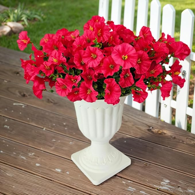 Artificial Silk Flowers for Outdoor Decoration,12 Bundles Faux Flowers Colorful Morning Glory with Eucalyptus Fake Plants Greenery UV Resistant for Outside Front Door Planter Porch Patio Yard