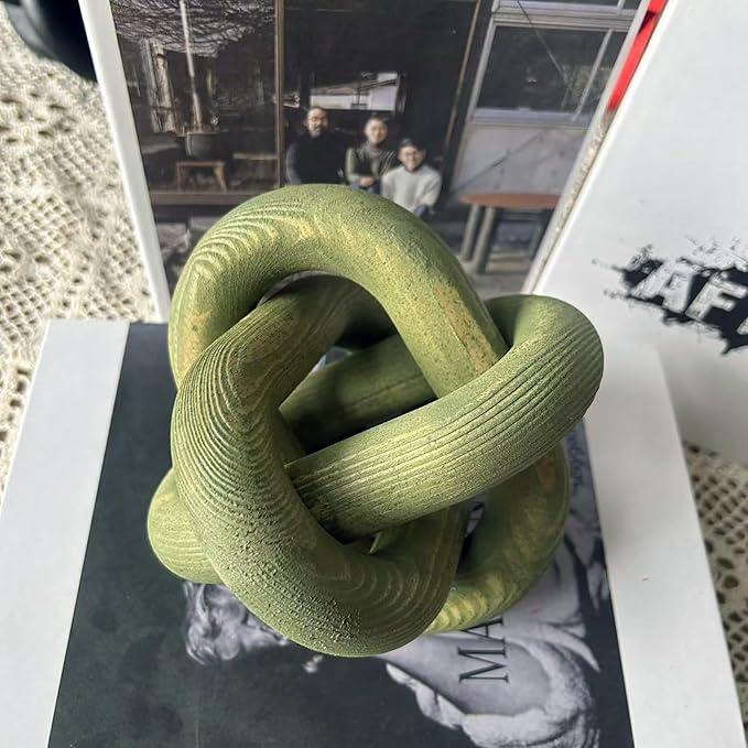 Wood Knot Decor -Coffee Table Decor Shelf Decor Table Books Hand Carved Home Decoration Boho Country Rustic Modern Shabby Chic Style 3 Link Wooden Knot Chain Link Decor (Indigo)