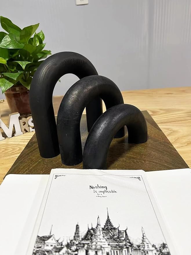 3Pcs Wood Arch Decor Accents - Home Book Table Decorative Rustic Arch Decor Modern Boho Minimalist Coffee Table Bookshelf Living Room Entryway Aesthetic Decorations Objects (Black)