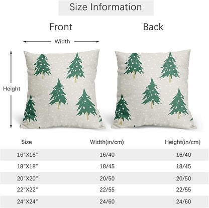 Christmas Tree Pillow Covers 22x22 Set of 2 Green Beige Xmas Snow Pattern Rustic Decorative Outdoor Farmhouse Zipper Pillowcases Decorations Winter Holiday Throw Cushion Cover Decor for Couch Sofa Bed