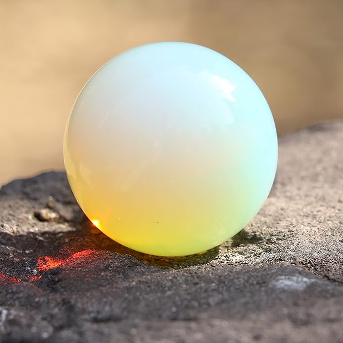 Crocon 45mm Opalite Stone Sphere Ball with Metal Stand 1400+ Carats Gemstone Ball Healing Sphere Sculpture Figurine for Fengshui Divination Home Decoration Photography Crystal Sphere