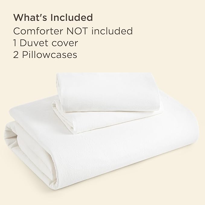 Bedsure 100% Stone Washed Cotton Duvet Cover Queen Size - White Minimalist Cotton Duvet Cover Linen Like for All Seasons - GentleSoft™ Plain Simple Bedding (White, Queen, 90"x90")