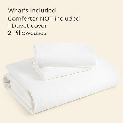 Bedsure 100% Stone Washed Cotton Duvet Cover Queen Size - White Minimalist Cotton Duvet Cover Linen Like for All Seasons - GentleSoft™ Plain Simple Bedding (White, Queen, 90"x90")