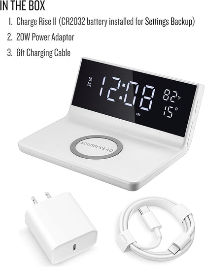 Soundfreaq Charge Rise II, SFQ-20: Digital Alarm Clock, with Dual Alarms, Fast USB Charger and Wireless Charger