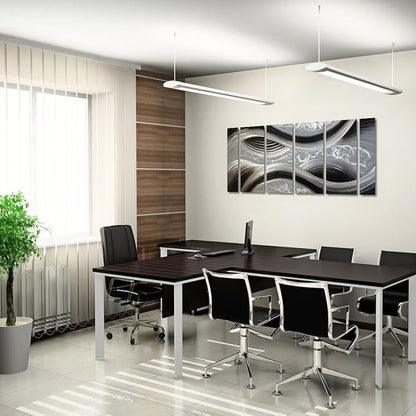 MyArton Handcrafted Abstract Metal Wall Art with Soft Color, Large Scale Decor in Black Line Design, 3D Artwork for Indoor Outdoor Wall Decorations, 6-Panels Metal Art Measure 24"x 65"