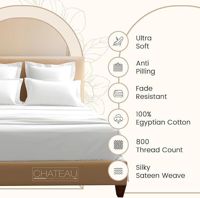 Egyptian Cotton Sheets King Size Sheets Deep Pocket Set, 800 Thread Count 4 Piece King Size Sheet & Pillowcase Sets Sateen Weave, Soft & Comfy Elasticated 15" Deep Pocket Breathable Bed Sheet- Seafoam