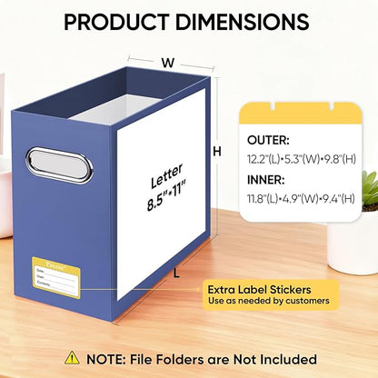 BALEINE File Organizer Box, Cardboard File Folder Organizer with Handle for Letter Size, Portable Collapsible Hanging Filing Box for Home Office Document Storage (2 Pack, Navy)