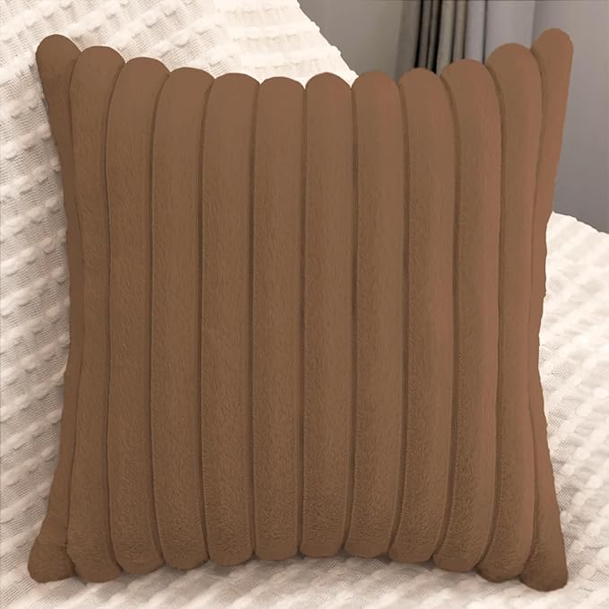 2 Pack 24x24 Pillow Cover Velvet Pillow Covers, Faux Fur Square Throw Pillow Covers for Living Room Decorations Throw Pillow Case, Throw Pillow Cover Cushion Cover for Sofa Bedroom Car, Brown