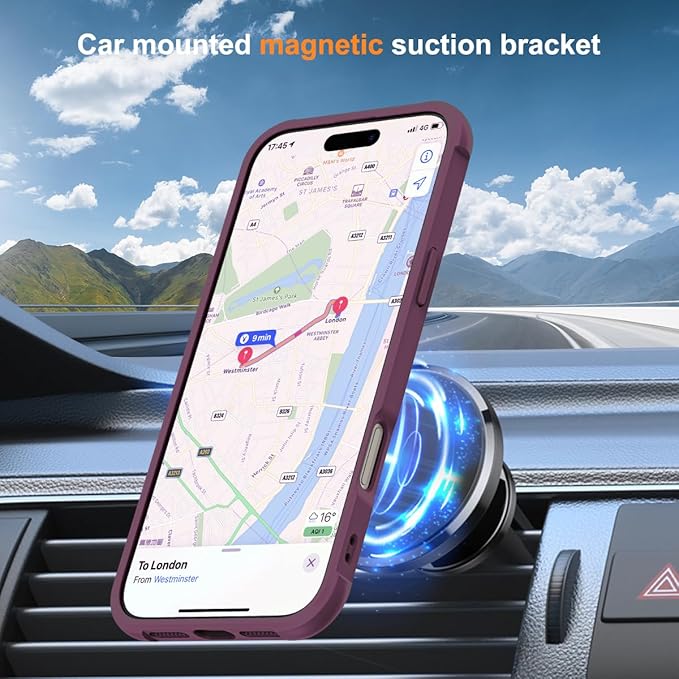 Compatible with iPhone 16 Pro Case with Invisible Magnetic O-Ring Stand Military-Grade Translucent Case for iPhone 16 Pro 6.3" [Compatible with Mag-Safe][Great Grip Feeling], Wine Red