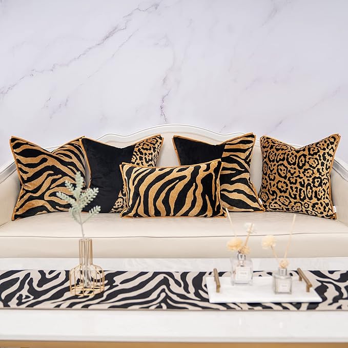 Yangest Black and Gold Square Pillow Cover Cut Velvet Leopard Print Cushion Cover Luxury Modern Pillowcover for Couch Living Room Bedroom, 20x20 Inch