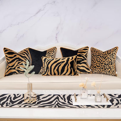 Yangest Black and Gold Square Pillow Cover Cut Velvet Leopard Print Cushion Cover Luxury Modern Pillowcover for Couch Living Room Bedroom, 20x20 Inch