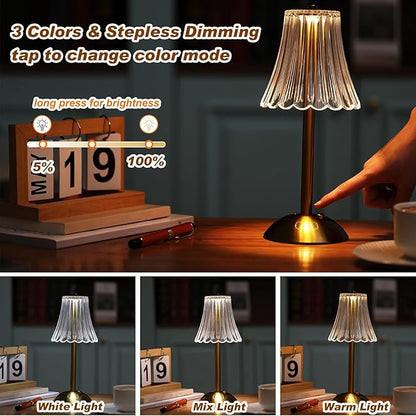 Liliful 12 Pcs Cordless Table Lamp Rechargeable Touch LED Small Gold Portable Battery Operated USB-c Desk Lamp 3 Color Dimmable for Bedroom Living Room Dining (Gold,Rose Style)