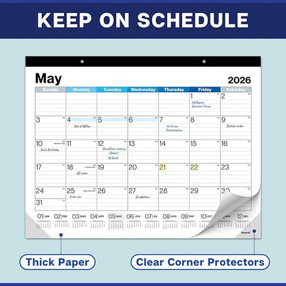 Dunwell 2026 Desk Calendar 22x17 (Blue), 22 x 17 Large Monthly Desk Blotter or Hanging Wall Calendar, Jan–Dec 2026, Lined Daily Blocks, Easy to Read