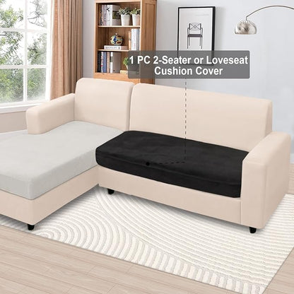 NAISI Couch Cushion Covers 1 Piece Velvet Stretch Loveseat Cover or 2 Seat Sofa Cover Soft Individual Couch Covers for Sectional Sofa(1 PC for 2-Seat Cushion or Loveseat,Black)