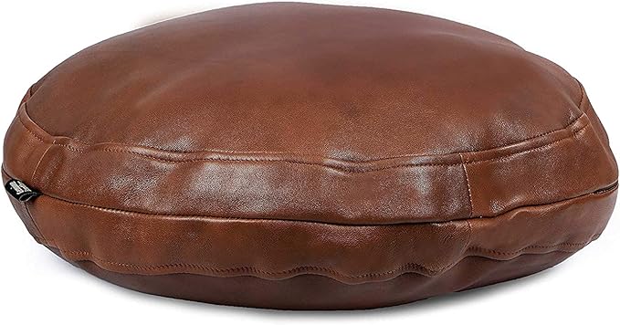 D DOLLY LAMB Lambskin Round Leather Pillow Cover - Sofa Cushion Case - Decorative Circular Cushion Throw Covers for Living Room & Bedroom - Dark Brown Diameter 18 Inch