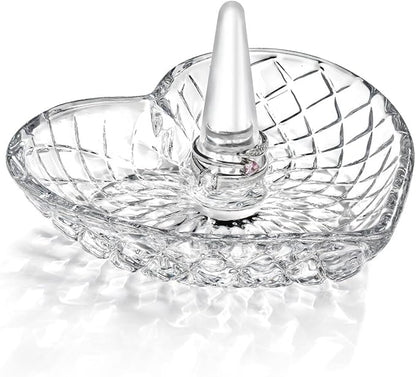 H&D HYALINE & DORA Clear Heart Shaped Crystal Jewelry Ring Holder Decorative Glass Ring Dish Crystal Jewellery Tower Gifts for Women