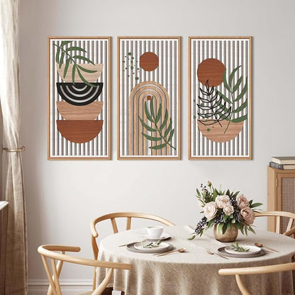 IARTTOP Large Boho Wood Wall Art Framed 16x32 Inch Mid century Modern Wooden Wall Decor Abstract Bohemian Minimalist Art Decor for Bedroom Living Room Office Set of 3