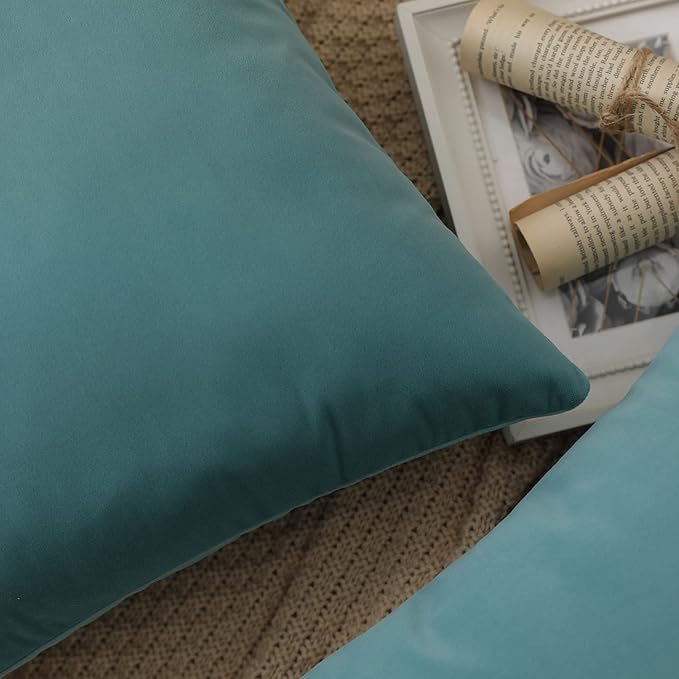 Set of 2 Velvet Throw Pillow Covers for Couch and Bed - 20"x20", Aqua
