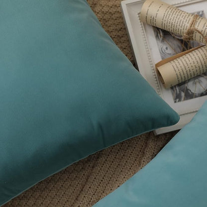 Set of 2 Velvet Throw Pillow Covers for Couch and Bed - 18"x18", Aqua