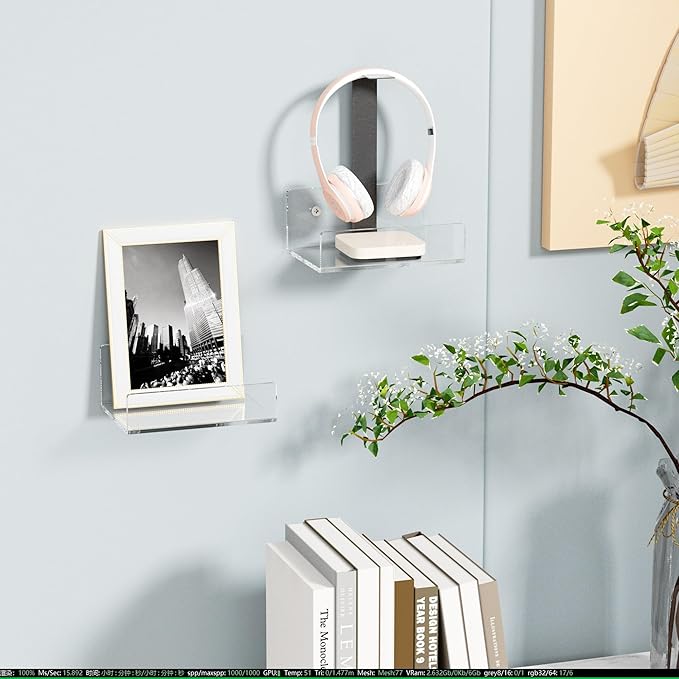 5'' Clear Acrylic Wall Shelf 2 Pack, 5 Inch Small Wall Shelves Display for Small Space