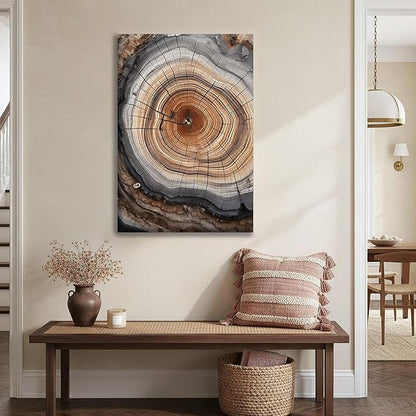 IBHJSART Framed Tree Ring Canvas Wall Art Abstract Colorful Wood Stump Decor Painting Prints Modern Minimalist Pictures Neutral Nature Rustic Farmhouse Living Room Bedroom Bathroom Office