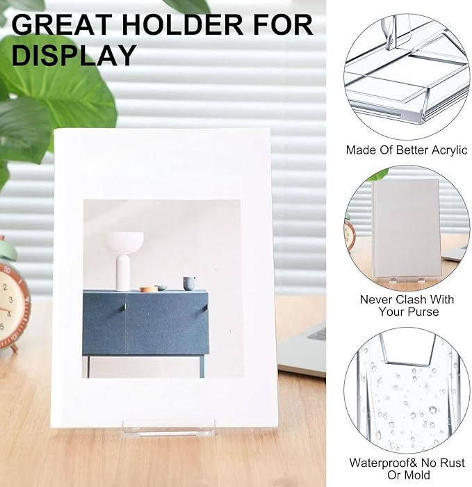 12 Pack 5.91 Inch Acrylic Book Stand for Display Adjustable Clear Display Holder Easel Collector Stand for Home Office Back to School Comic Album CD Magazine Postcard Artworks(5.91 x 6.1 x 3.15 Inch)
