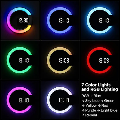 mooas Mood Light LED Silent Digital Wall Clock with Remote, Backlit Nightlight, Modern Digital LED Wall Clock Display Alarm Clock Melody 5 Brightness for Bedroom Living Room