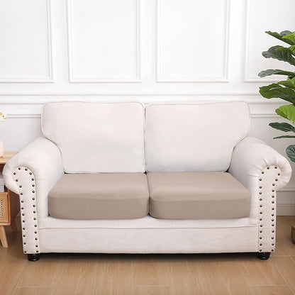 hyha Waterproof Couch Cushion Covers, Stretch Sofa Couch Seat Slipcover for Dog Washable, Non-Slip Waterproof Outdoor Cushion Covers for Patio Furniture Replacement (2 Pieces, Taupe)