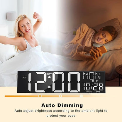 JALL 30" Large Digital Wall Mount Clock with Remote Control, Alarm, Huge Giant Big LED, Countdown, Auto DST, Temperature for Living Room Classroom Desk, Xmas, Birthday Gift, White
