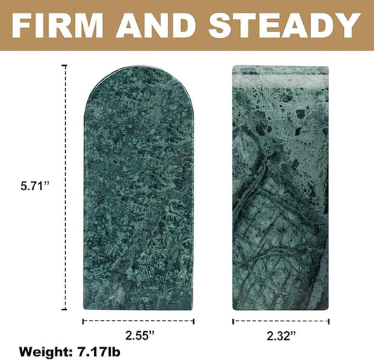 Koville Indian Natural Marble Bookends for Shelves, Decorative Book Ends, 7lbs Heavy-Duty Marble Book Holders, Bookshelf Apartment Decor for Normal Books/CD/Video Games(Indian Green)