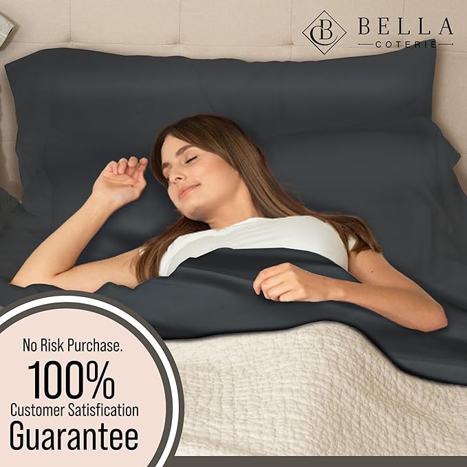 Bella Coterie Luxury Bamboo Viscose Twin Size Sheet Set | 100% Organically Grown | Ultra Soft | Cooling for Hot Sleepers | 18" Deep Pocket [Charcoal Grey]