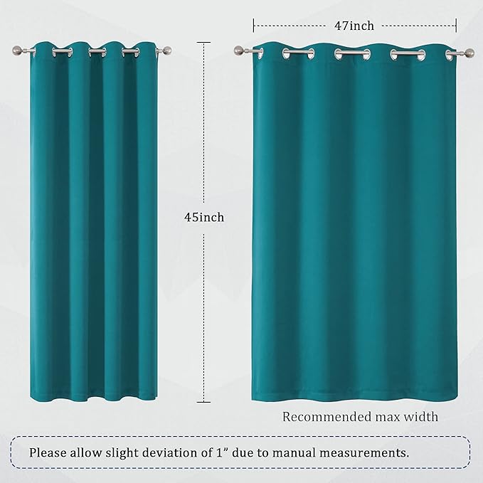 DUALIFE Teal Blackout Curtains Solid Color Eyelet Top Bedroom Curtains Thermal Grommet Light Blocking Room Darkening Window Panels/Drapes for Living Room 2 Panels Set 52 x 45 inches