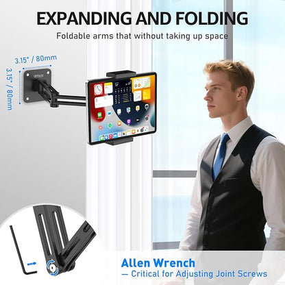 Urmust Tablet Wall Mount Holder for iPad, 360°Rotation Adjustable Tablet Stand Holder with Aluminum Extendable Arm, for iPad mini/Air/Pro/Galaxy Tab/Kindle, All 4.7-13" Phones & Tablets