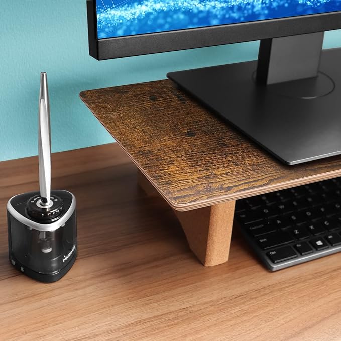 Large Dual Monitor Stand Riser - Solid Wood Desk Shelf with Eco Cork Legs for Laptop Computer/TV/PC/Printers, Perfect Desktop Stands Organizer with Underneath Storage for Office Accessories,Vintage