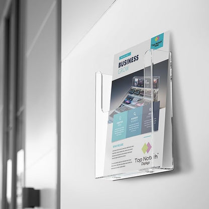 Acrylic Brochure Holder for Wall Mounting, Clear Display for 8.5" x 11" Flyers, Literature Holder for Magazines, Pamphlets, Menus, Includes Screws & Plastic Anchors – Pack of 2